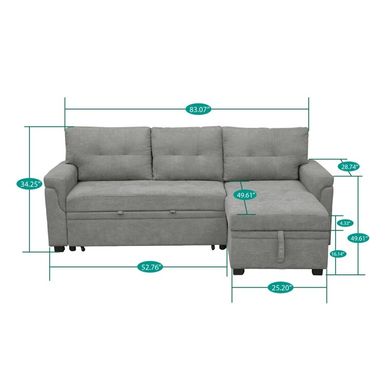 Naomi Home Laura Sectional Sleeper Sofa - Elegant L-Shaped Couch - Convertible Pull-Out Bed, Ample Storage, Sturdy Construction - Gray,...