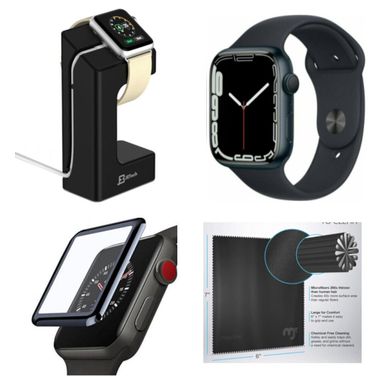 image of Apple Watch Series 7 (GPS) 45mm Midnight Aluminum Case with Midnight Sport Band Midnight Bundle with sku:mkn53b-streamline