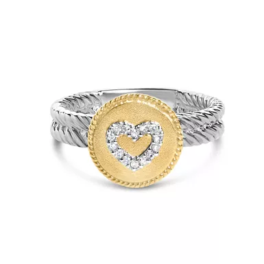 18K Yellow Gold Plated .925 Sterling Silver Diamond Heart Ring with Satin Finish (I-J Color, SI1-SI2 Clarity) Choice of size