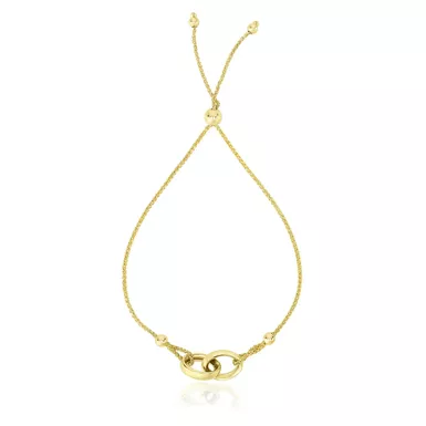 14k Yellow Gold Entwined Rings Adjustable Lariat Style Bracelet (9.25 Inch)