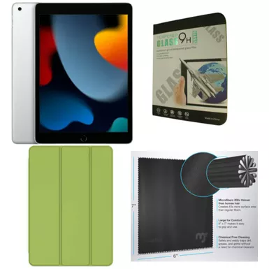 image of Apple 10.2-Inch iPad (9th Generation) with Wi-Fi 64GB Silver Green Case Bundle with sku:mk2l3gr-streamline