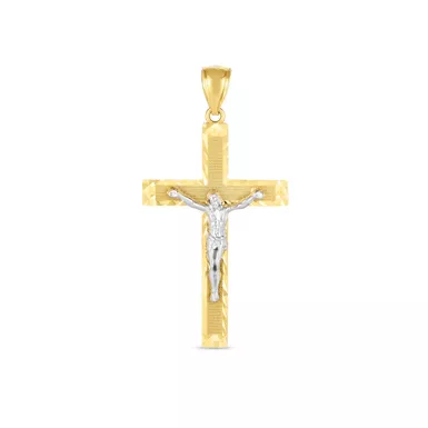 14k Two Tone Gold High Polish Diamond Cut Cross Pendant