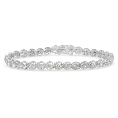 image of .925 Sterling Silver 2 cttw Miracle Plate Set Diamond Spiral Link Bracelet (I-J Color, I3 Clarity) -7" with sku:60-7930wdm-luxcom