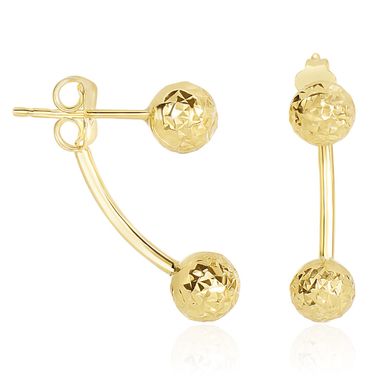 image of 14k Yellow Gold Double Sided Diamond Cut Ball Earrings with sku:89667-rcj