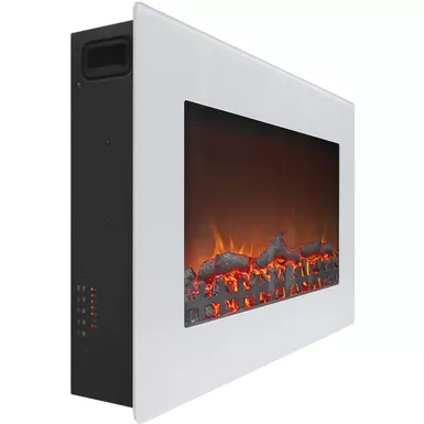 image of Callisto 30-In. Wall-Mount Electric Fireplace in White with Realistic Log Display with sku:cam30wmef-2wht-almo
