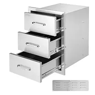 VEVOR Outdoor Kitchen Drawers 16" W x 21.5" H x 18" D, Flush Mount Triple Access BBQ Drawers with Stainless Steel Handle, BBQ Island Drawers for Outdoor Kitchens or BBQ Island Patio Grill Station