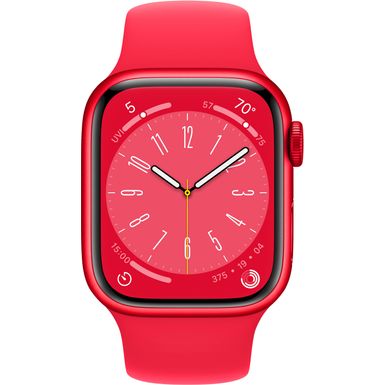 Angle Zoom. Apple Watch Series 8 GPS + Cellular 41mm (PRODUCT)RED Aluminum Case with (PRODUCT)RED Sport Band - M/L - (PRODUCT)RED