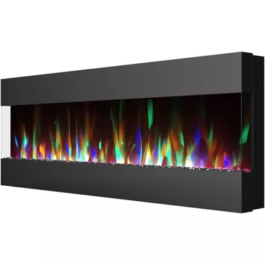 image of 60-In. Recessed Wall Mounted Electric Fireplace with Crystal and LED Color Changing Display, Black with sku:cam60recwmef-1blk-almo