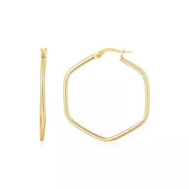 14K Yellow Gold Hexagon Hoop Rounded Edge Earrings