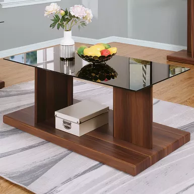 Contemporary Wood Coffee Table in Black/Dark Walnut