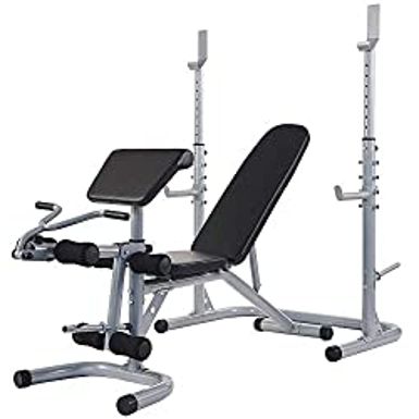 image of BalanceFrom RS 60 Multifunctional Workout Station Adjustable Olympic Workout Bench with Squat Rack, Leg Extension, Preacher Curl, and Weight Storage, 800-Pound Capacity, Gray with sku:b08m8sznds-bal-amz