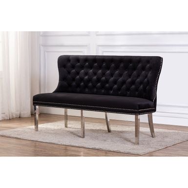image of Copper Grove Guaira Velvet Button-tufted Bench - Black with sku:1rqnkbr-hwl9qswp2i5xoastd8mu7mbs-overstock
