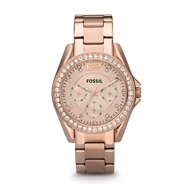 image of Fossil - Ladies Riley Multifunction Rose-Tone Watch Rose Dial with sku:es2811-powersales