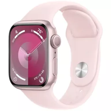 image of Apple Watch Series 9 Gps 41mm Pink Aluminum Case With S/m Light Pink Sport Band with sku:bb22269415-bestbuy