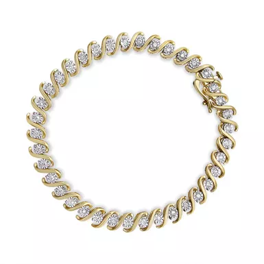 image of 14K Yellow Gold Plated .925 Sterling Silver 1/2 Cttw Round Miracle-Set Diamond S-Curve Tennis Bracelet (I-J Color, I3 Clarity) - 7" with sku:60-7841tdm-luxcom