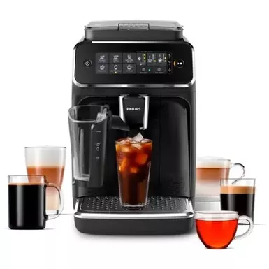 image of Philips 3200 Series Fully Automatic Espresso Machine with LatteGo Milk Frother and Iced Coffee, 5 Coffee Varieties - Black with sku:bb22007057-bestbuy
