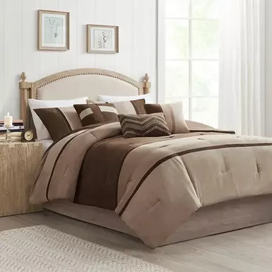 Brown Palisades 7 Piece Faux Suede Comforter Set Cal King