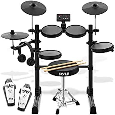image of Pyle 8-Piece Electronic Drum Set Professional Electric Drumming Kit Machine w/ MIDI Support, Preloaded Sounds, Record Mode, Cymbals, Digital Foot Pedals, Sound Module, Drumsticks, Mac/PC Compatible with sku:b09pwfgz21-amazon