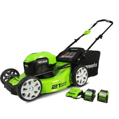 image of Greenworks 40V 21 inch BRUSHLESS LAWN MOWER W/ 4.0 AH AND 2.0 AH USB BATTERY with sku:2527302az-electronicexpress