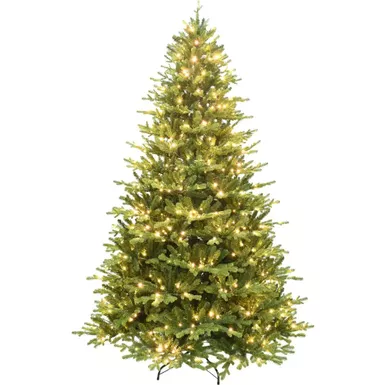 Fraser Hill Farm 7.5' Oregon Pine Tree, 8 Function Warm White LED Lights, EZ Connect, Timer, Remote