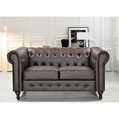 Brooks Classic Chesterfield 2-Piece Living Room Set-Loveseat & Sofa - Grey