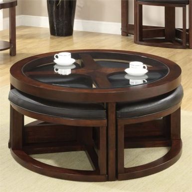 image of Furniture of America Barker 5 Piece Coffee Table with Ottoman Set in Dark Walnut with sku:8pvpxmdxjzjc3lcaiydzxastd8mu7mbs-fur-ovr