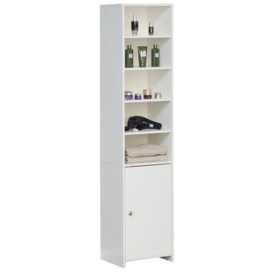 image of Tall Bathroom Laundry Storage Organizer Cabinet  Linen Tower, White - White with sku:uhw3fwh2fev2z2vdp_pssqstd8mu7mbs-overstock