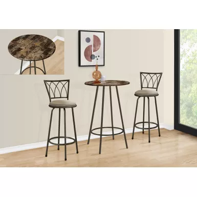 image of Home Bar/ Bar Table/ Bar Height/ Pub/ 30" Round/ Small/ Kitchen/ Metal/ Laminate/ Brown Marble Look/ Contemporary/ Modern with sku:i-2310-monarch