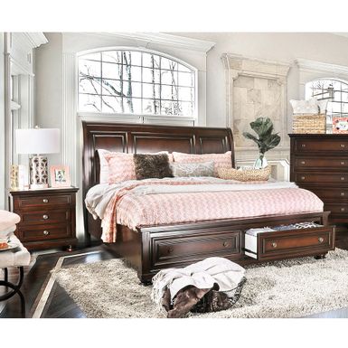 image of Furniture of America Barelle I Cherry 2-Piece Bed and Nightstand Set - King with sku:nclqjifohk2xsujsg20_bqstd8mu7mbs-fur-ovr