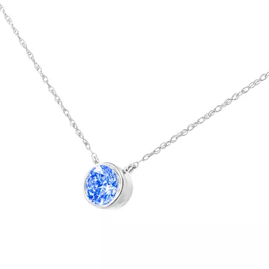 .925 Sterling Silver 1/10 Carat Blue Diamond Suspended Bezel-Set Solitaire 16"-18" Adjustable Pendant Necklace (Color Enhanced, I1-I2 Clarity)