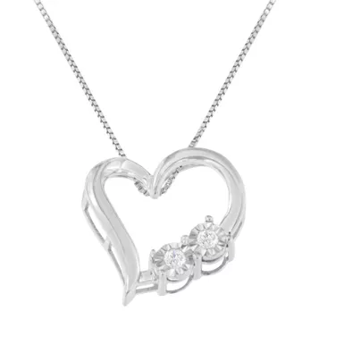 Sterling Silver 1/10ct TDW Diamond Heart Pendant Necklace (I-J, I3)