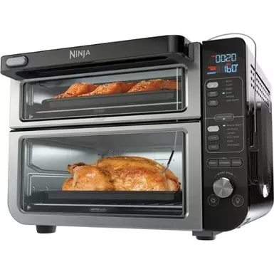 image of Ninja - 12-in-1 Smart Double Oven, FlexDoor, Smart Thermometer, Smart Finish, Rapid Top Oven, Convection & Air Fry Bottom Oven - Stainless Steel/Black with sku:bb22058471-bestbuy