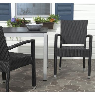 image of SAFAVIEH Indoor/ Outdoor Kelda Black Arm Chair (Set of 2) - 22"x23"x33.8" - PAT4004A-SET2 with sku:togxrdnzzzwilabo32-imqstd8mu7mbs-overstock