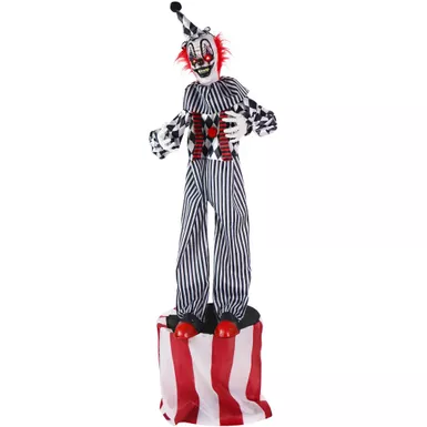 Animatronic Talking Clown on a Stage with Movement and Light-Up Eyes for Scary Halloween Decoration