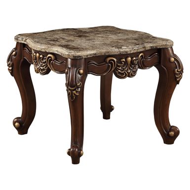 ACME Mehadi End Table, Natural Marble Top & Walnut