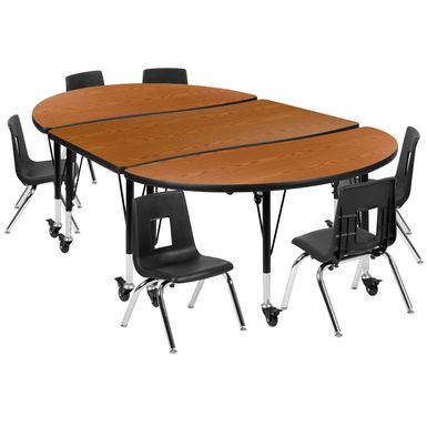 image of Mobile 76" Oval Wave Flexible Activity Table Set with 14" Student Stack Chairs - Oak with sku:aewv0mgvm_p-zexdt34ehgstd8mu7mbs-overstock