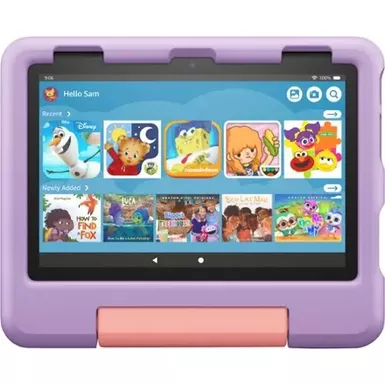 image of Amazon - Fire HD 8 Kids Ages 3-7 (2022) 8" HD tablet with Wi-Fi 32 GB - Purple with sku:bb22104865-bestbuy