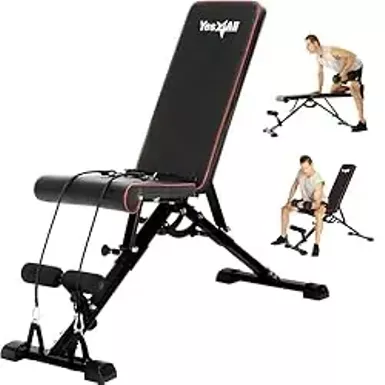 Yes4All Adjustable Weight Bench, 880Lb Foldable Workout Bench for Home Gym, Incline Bench with Innovative Stabilizing Frame