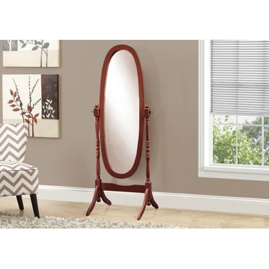 image of FLOOR MIRROR - FULL LENGTH OVAL CHEVAL / TRADITIONAL WOODEN FRAME - 59"H - WALNUT with sku:i3101-monarch