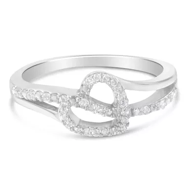 image of Sterling Silver 1/8ct TDW Round Cut Diamond Heart and Ribbon Accent Ring (I-J, I2-I3) Choice of size with sku:015969r800-luxcom