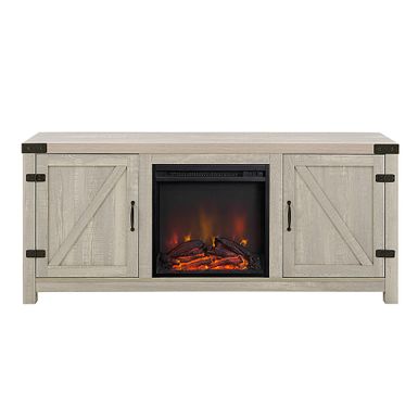 image of Walker Edison - 58" Modern Farmhouse Barndoor Fireplace TV Stand for Most TVs up to 65" - Stone Wash with sku:bb21716330-6453334-bestbuy-walkeredison