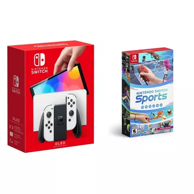 image of Nintendo - Switch OLED White + Nintendo Switch Sports BUNDLE with sku:nswolwhnsp-floridastategames