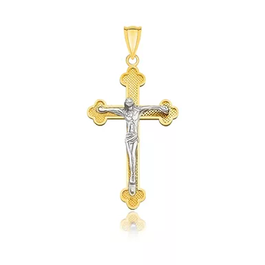 image of 14k Two Tone Gold Small Budded Style Cross with Figure Pendant with sku:d175668-rcj