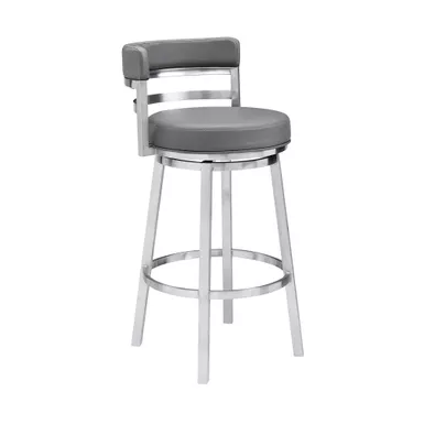 image of Titana 26" Counter Height Swivel Grey Faux Leather and Brushed Stainless Steel Bar Stool with sku:840254335073-armen