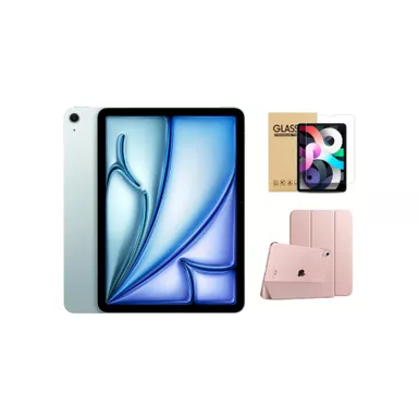 Apple - 11-inch iPad Air (Latest Model) M2 chip Wi-Fi 256GB - Blue With Rose Gold Case Bundle