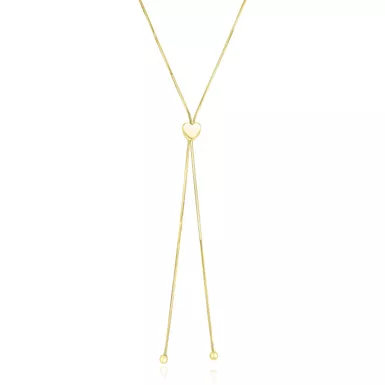 14k Yellow Gold Adjustable Heart Style Lariat Necklace (24 Inch)