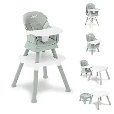image of Jeep Milestone 6-in-1 High Chair by Delta Children - High Chair Converts to Stool, Booster Seat, Toddler Chair, Activity Table and Desk and Chair, Sage Green with sku:b0cxvwxjzs-amazon
