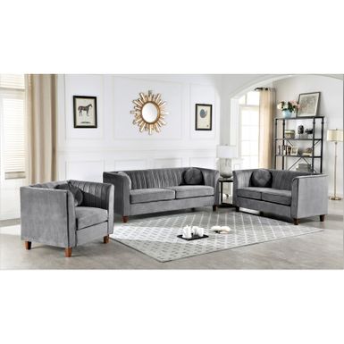 image of Lowery velvet Kitts Classic Chesterfield Living room seat-Loveseat and Chair - Grey with sku:tpx4-qebzr2e7gv5jebtxgstd8mu7mbs-overstock