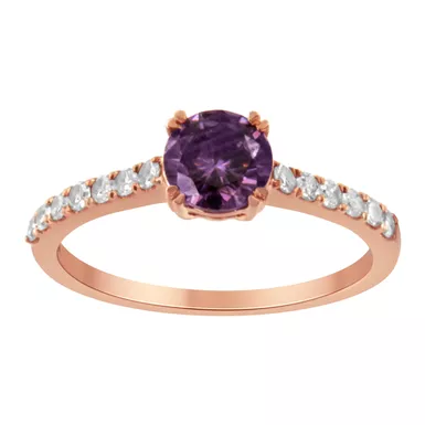 image of 10K Rose Gold 1/4 Cttw Diamond and 6MM Amethyst Gemstone Halo Ring(H-I Color, I1-I2 Clarity) - Ring Size 7 with sku:016602r700-luxcom