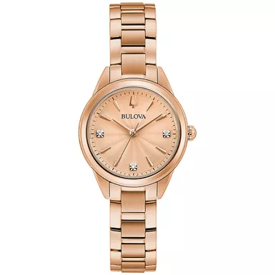 image of Bulova - Ladies Sutton Rose Gold-Tone Crystal Accent Watch Rose Gold Dial with sku:97p151-powersales